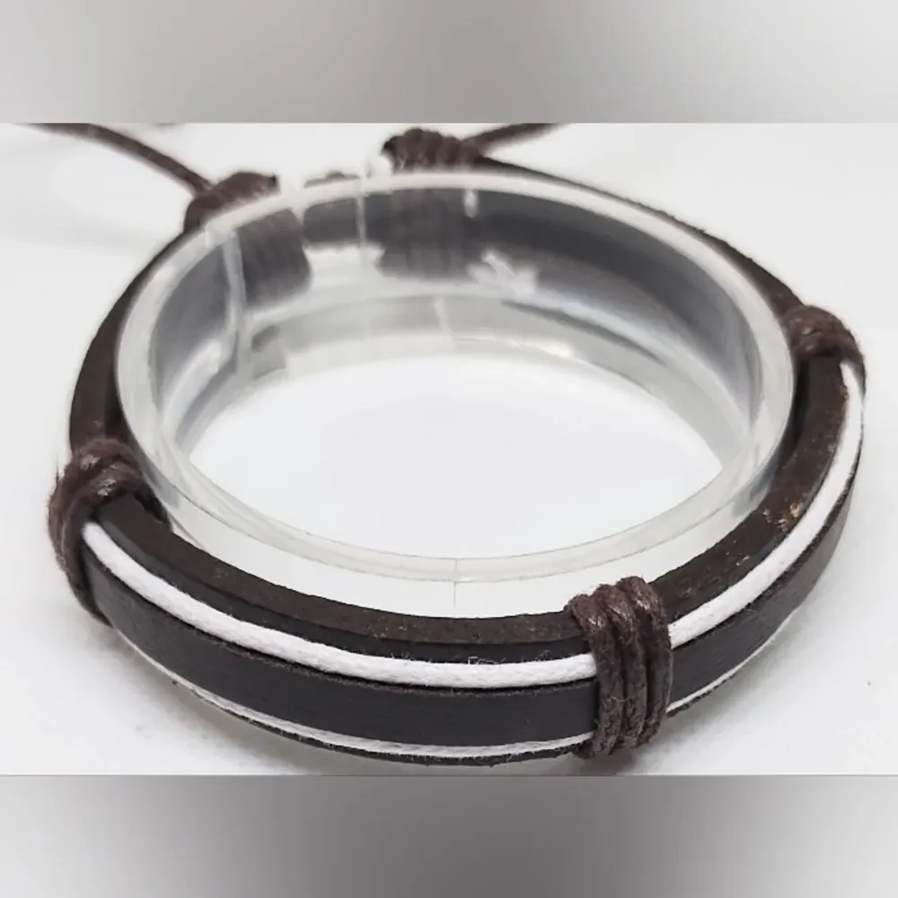 Men's bracelet leather layered‎ brown new e98